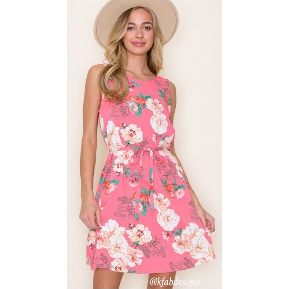 LAST 2! Fully Lined Gorgeous Floral Self Tie Spring Dress - Picture 2 of 6